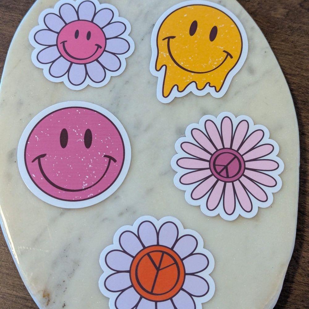 Peace And Smiles 2 Pack Sticker Set. 2.5 inches